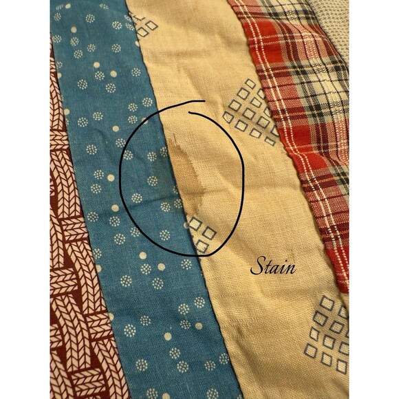 Antique Log Cabin Style Quilt Queen Size 82” X 74” Reversible Red Cream Boxes - Picture 14 of 16